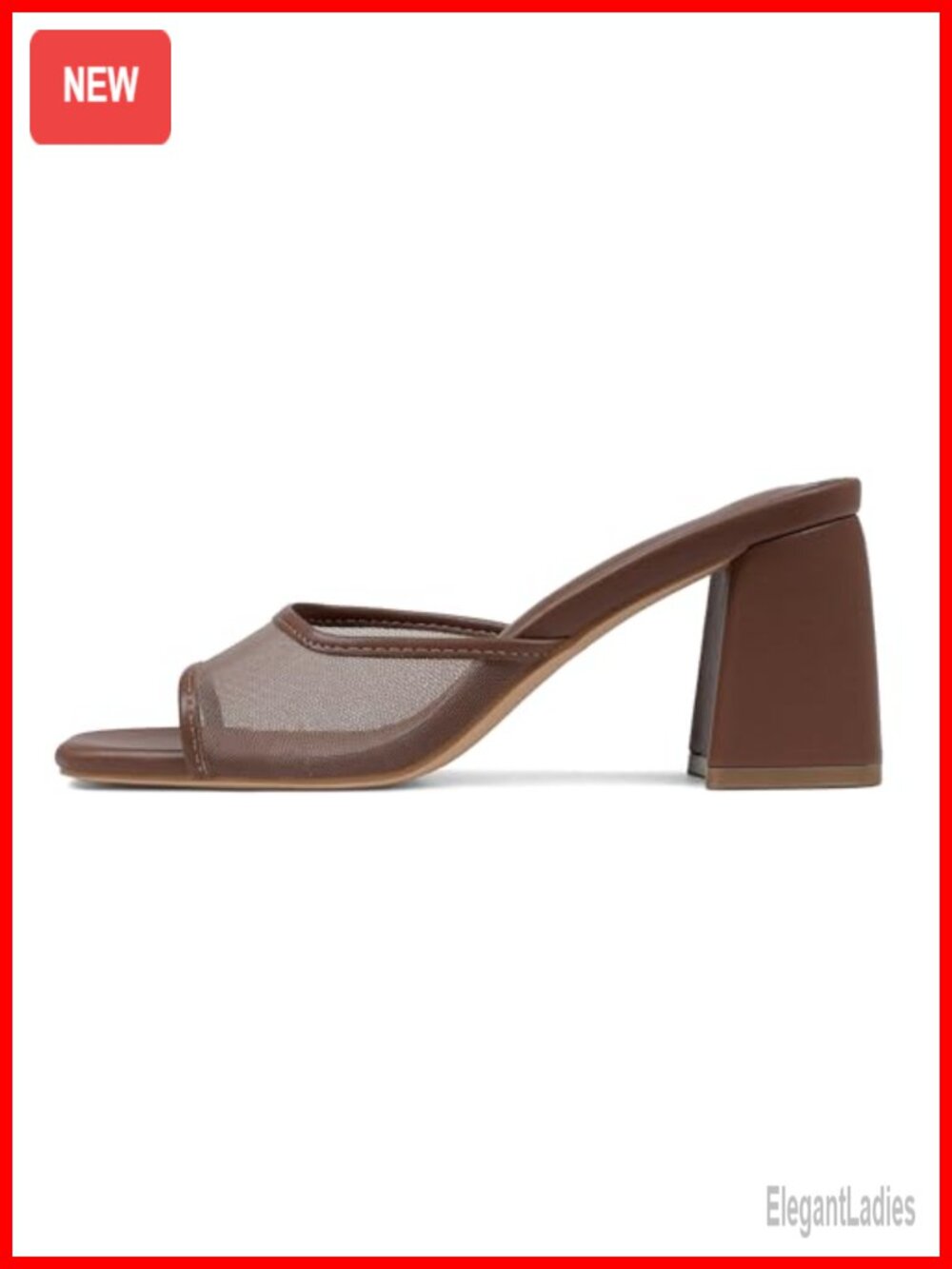 Block Heel Sandals Mesh Heeled Mule Slide Square Toe Slip On